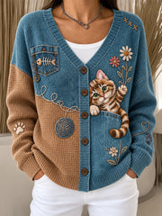 Women's Fun Animals Print Button Cardigan