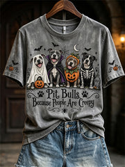 Women's Pit Bulls Because People Are Creepy Halloween Dogs Print short-sleeved T-shirt