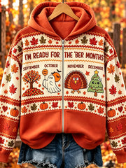 Women's Vintage I'm Ready For The 'ber Months Print Full Zip Hoodie