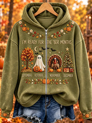 Women's Vintage I'm Ready For The 'ber Months Print Full Zip Hoodie