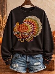 Women's Thanksgiving Turkey Art Thankful Printed Sweatshirt