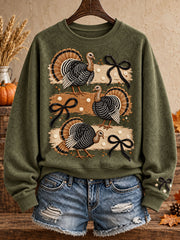 Women's Thanksgiving Turkey Art Thankful Printed Sweatshirt