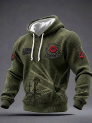 Men's Lest We Forget Print Checkered Cotton Hoodie