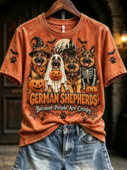 Women's German Shepherds Because People Are Creepy Halloween Print Short-sleeved T-shirt