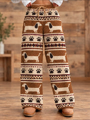 Women's Animal Dog Art Printed Flannel Pants