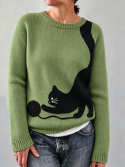 Women's Lovely Black Cat Print Cozy Sweater