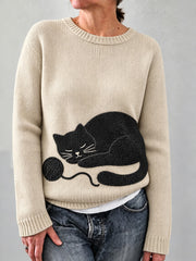 Women's Lovely Black Cat Print Cozy Sweater