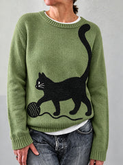 Women's Lovely Black Cat Print Cozy Sweater