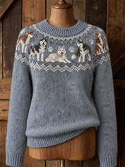 Women's cute puppy design casual raglan sleeve sweater