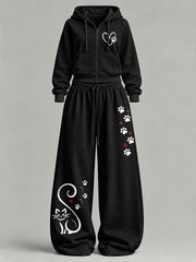 Women's Cute Cat Print Casual Set