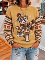 Women's Cute Winter Dog Print Casual Sweater