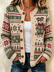 Women's Cute Winter Dog Print Casual Cardigan