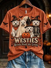 Women's Westies Because People Are Creepy Halloween Print Short-sleeved T-shirt