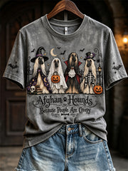 Women's Afghan Hounds Because People Are Creepy Halloween Dogs Print short-sleeved T-shirt