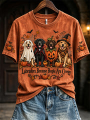 Women's Labradors Because People Are Creepy Fall Halloween Dogs Print short-sleeved T-shirt