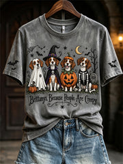 Women's Brittanys Because People Are Creepy Halloween Dogs Print short-sleeved T-shirt