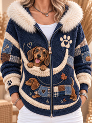 Women's Fun Animal-Themed Knitted Zip-Up Hoodie