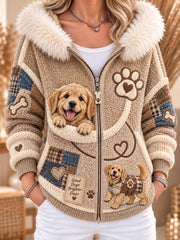 Women's Fun Animal-Themed Knitted Zip-Up Hoodie