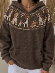 Women's Vintage Beagle Dogs Yoke Isle Print Hoodie