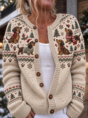 Women's Fun Animal  Art  Print Button Cardigan