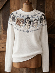 Women's Vintage Alaskan Dogs Yoke Isle Print crew neck sweater