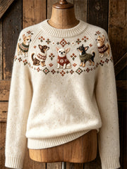 Women's cute dog design casual raglan sleeve sweater