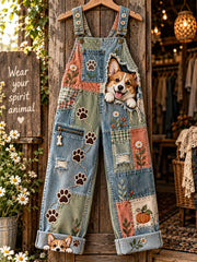 Women's Fun Animals Art Print Casual Overalls