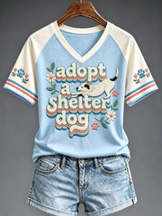 Women's Adopt a Dog Month Pet Lover V-neck T-shirt