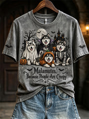Women's Malamutes Because People Are Creepy Halloween Dogs Print short-sleeved T-shirt