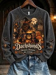 Women's Halloween-themed witch and dog pattern casual sweatshirt