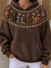 Women's Vintage Dachshund Dogs Yoke Isle Print Cozy Hoodie