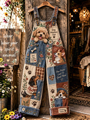 Women's Fun Animals  Art Print Casual Overalls