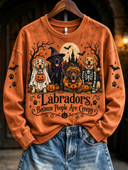 Women's Halloween-Themed Witch And Dog Pattern Casual Sweatshirt