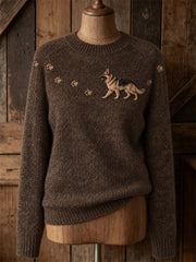 Women's Lovely German Shepherd Dog Walking & Paw Prints Print crew neck sweater