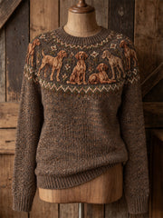 Women's Vintage Vizsla Dogs Yoke Isle Print crew neck sweater