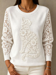 Women's floral cat-print tops