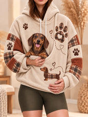 Women's Cute Winter Dog Print Dog Lovers Casual Flannel Hoodie