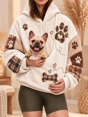 Women's Cute Winter Dog Print Dog Lovers Casual Flannel Hoodie