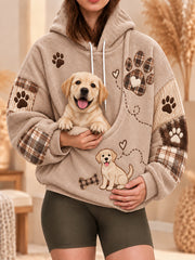 Women's Cute Winter Dog Print Dog Lovers Casual Flannel Hoodie