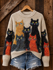 Women's Cute Cats Print Cat Lovers Casual Sweater