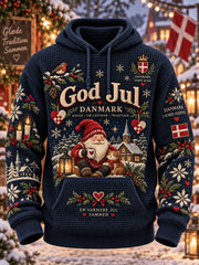 Men's Christmas-Themed Print Waffle-Knit Hoodie