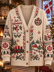 Women's Christmas-Themed Print Knit Cardigan