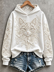Women's Floral Cat Print Hoodies