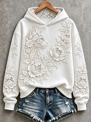Women's Floral Cat Print Hoodies