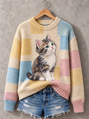 Women's Cute Cat Print Cat Lovers Casual Sweater