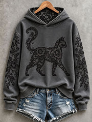 Women's Floral Black Cat Hoodies