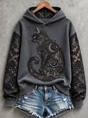 Women's Floral Black Cat Hoodies