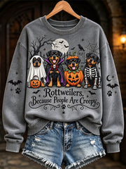 Women's Rottweilers Because People Are Creepy Halloween Dogs Print Sweatshirt