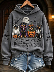 Women's Rottweilers Because People Are Creepy Halloween Dogs Print Hoodie
