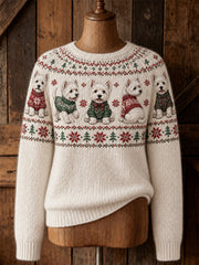 Women's Christmas West Highland  Pattern Casual crew neck sweater